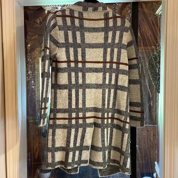 Monteau Los Angeles Women Hooded Long Cárdigan Sweater￼ Multicolor Plaid Sz S - Picture 3 of 4